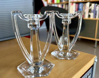 Candelabros de cristal con asas estilo Chippendale de Krys-Tol de los años 30, juego de cristal Jefferson.