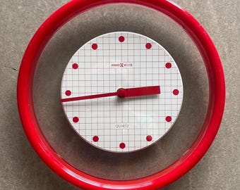 Vintage Howard Miller Red Memphis Postmodern Wall Clock Floating