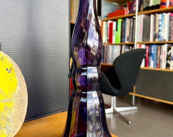 60s Italian Amethyst Art Glass Paneled Swirl Decanter Purple Glass Ribbed Decanter Empoli Barware Vase Bottle