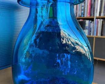 Blenko Joel Philip Myers Rolled Rim Lip Textured Blue Glass Vase #716