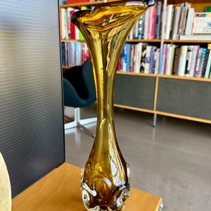 60s Aseda Glasbruk Amber Swung Vase Bo Borgström Swedish Art Glass