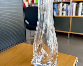Vintage Saint-Louis France Crystal Flora Pattern Swirl Bud Vase Signed