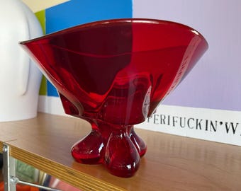 Viking Ruby Red Epic Three Toe Footed Glass Catchall Bowl Vessel