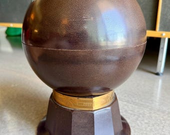 40s Evans Bakelite Bowling Ball Bar Casing Art Deco Brown Mottled Liquor Decanter Caddy Shot Glass Holder