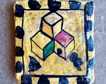 Escultura moderna de azulejos de cerámica pintados geométricos de Martha Daniels de los años 80
