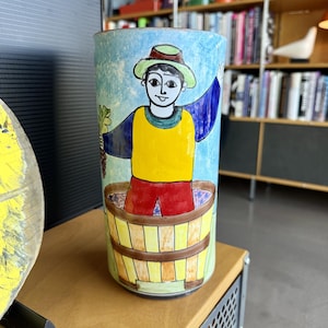 Nino Parrucca Hand Painted Ceramic Vase Italy Midcentury Style Art Pottery As Is
