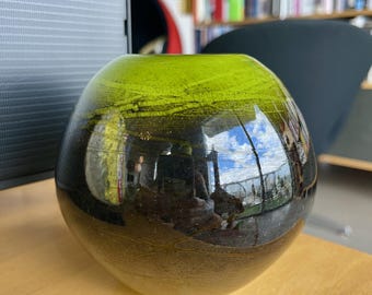 90s Studio Glass STAG Signed Blown Orb Form Vase