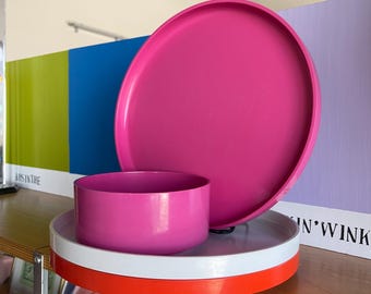 Rare Pink Heller Vico Magistretti Space Age Vintage Plastic Set