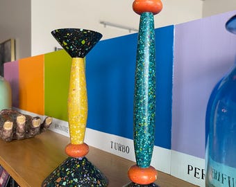 80s Terrazzo Postmodern Speckled Color Candle Holder Set Maitland Smith