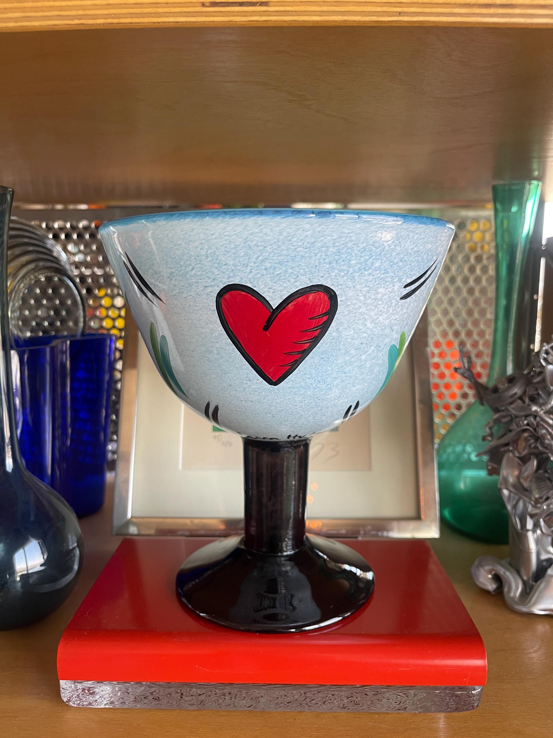 Ulrica Hydman Vallien Hearts Glass Footed Bowl Sculpture