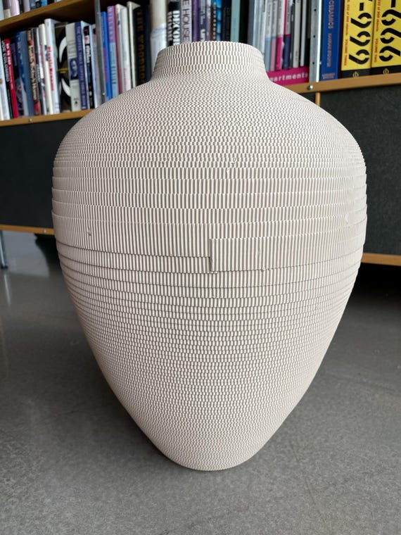 Beige Flute Chicago Gregory Van Pelt Corrugated Cardboard Vase Postmodern Iconic Design Memphis Era