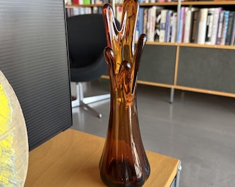 Jarrón de cristal ámbar vintage con forma de pétalo colgante, estilo vikingo.