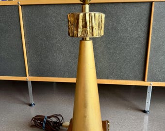 Brutalist Italian Gold Leaf Metal Sculpture Table Lamp Heavy Richard Barr attr.