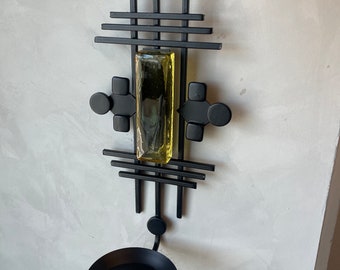 70s Brutalist Geometric Dantoft Danish Iron Glass Wall Sconce Candle Holder