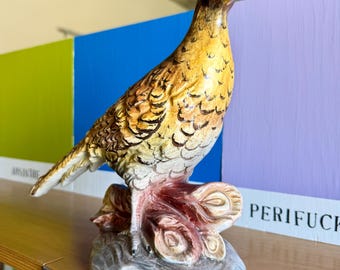 Escultura de faisán de cerámica pintada a mano de Intrada, Italia, estilo vintage.