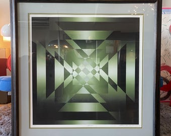 Mark Rowland Optic Print Vacuum Geometric Framed Numbered Edition Signed Bayers Vasarely Albers Style