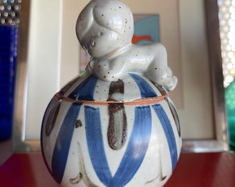 Tarro de cerámica japonesa vintage con tapa y forma de bola para guardar objetos pequeños UCTCI