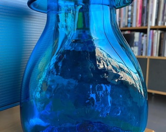 Blenko Joel Philip Myers Rolled Rim Lip Textured Blue Glass Vase #716