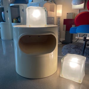 Vintage Swedish Ice Block Cube Lamps Satin Glass Set Space Age