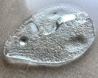 Bandeja con forma de ratón de cristal de hielo de Blenko, escultura de Don Shepherd