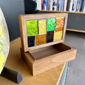 Vintage 1960s Georges Briard Teak Mosaic Glass Lidded Wood Box Signed