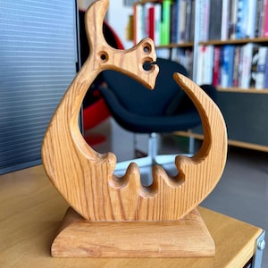 Vintage Swedish Wood Sculpture Storsjöodjuret Lake Monster Einar Hagnestad Bengt Slöjdare Mid-Century Modern Scandinavian Folk Art