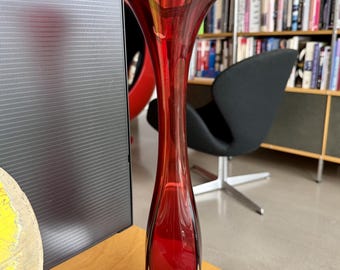 Vintage Åseda Glasbruk Ruby Red Jarrón de vidrio con caja Bo Borgström Suecia Sommerso