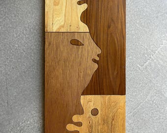 ミッドセンチュリーの木製象嵌抽象プロファイルアートデザイン彫刻