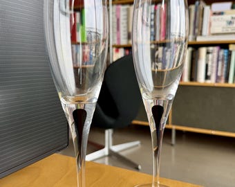 Juego de copas de champán de cristal negro Erika Lagerbielke Orrefors Intermezzo Vintage