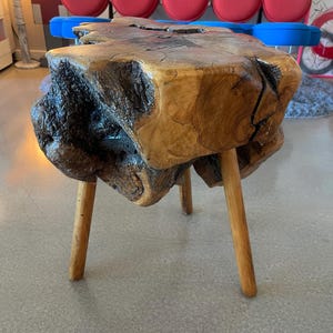 Vintage Live Edge Wood Table Three Legs Stool Burl Nakashima Style
