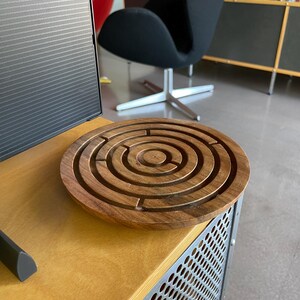 Solid Wood Metal Bearing Round Labyrinth Game Table Desk Toy Sculpture Object
