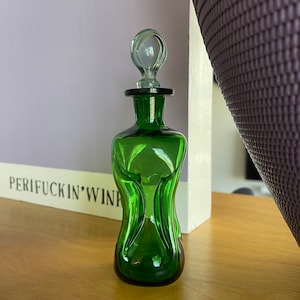 70s Jacob Bang Holmegaard Danish Green Glass Kluk Kluk Bottle Decanter