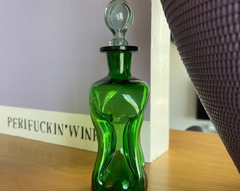 70s Jacob Bang Holmegaard Danish Green Glass Kluk Kluk Bottle Decanter