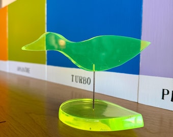 70s Flourescent Green Lucite Acrylic Bird Sculpture L.V.P. Studio Art