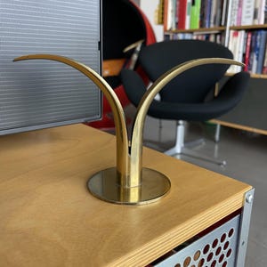 70s Swedish Ivar Ålenius Björk Ystad Metall Brass Lily Sculpture Candle Holder