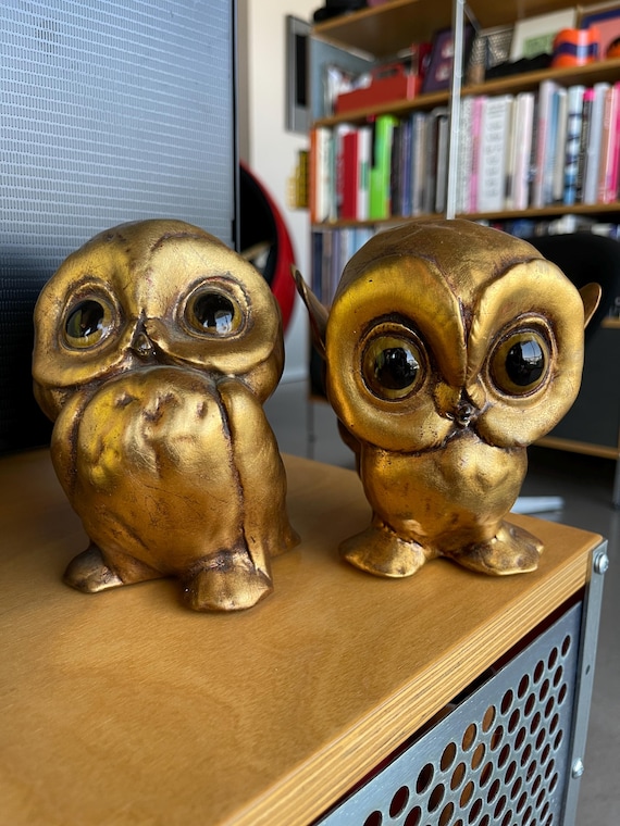 50s Freeman Mcfarlin Potteries California Gilded Ceramic Owl Gold