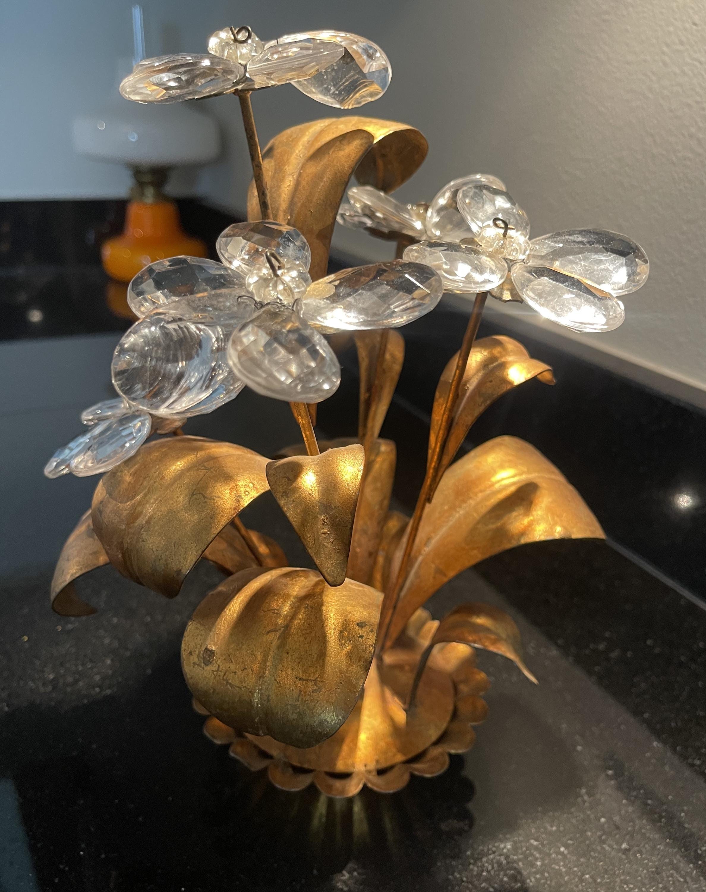 Vintage Florentina Italy Gilt Metal Glass Prisms Hollywood