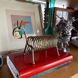 Organizador de cartas de mesa vintage em espiral de carneiro e cabra, porta-canetas, escultura de metal, objeto de Áries