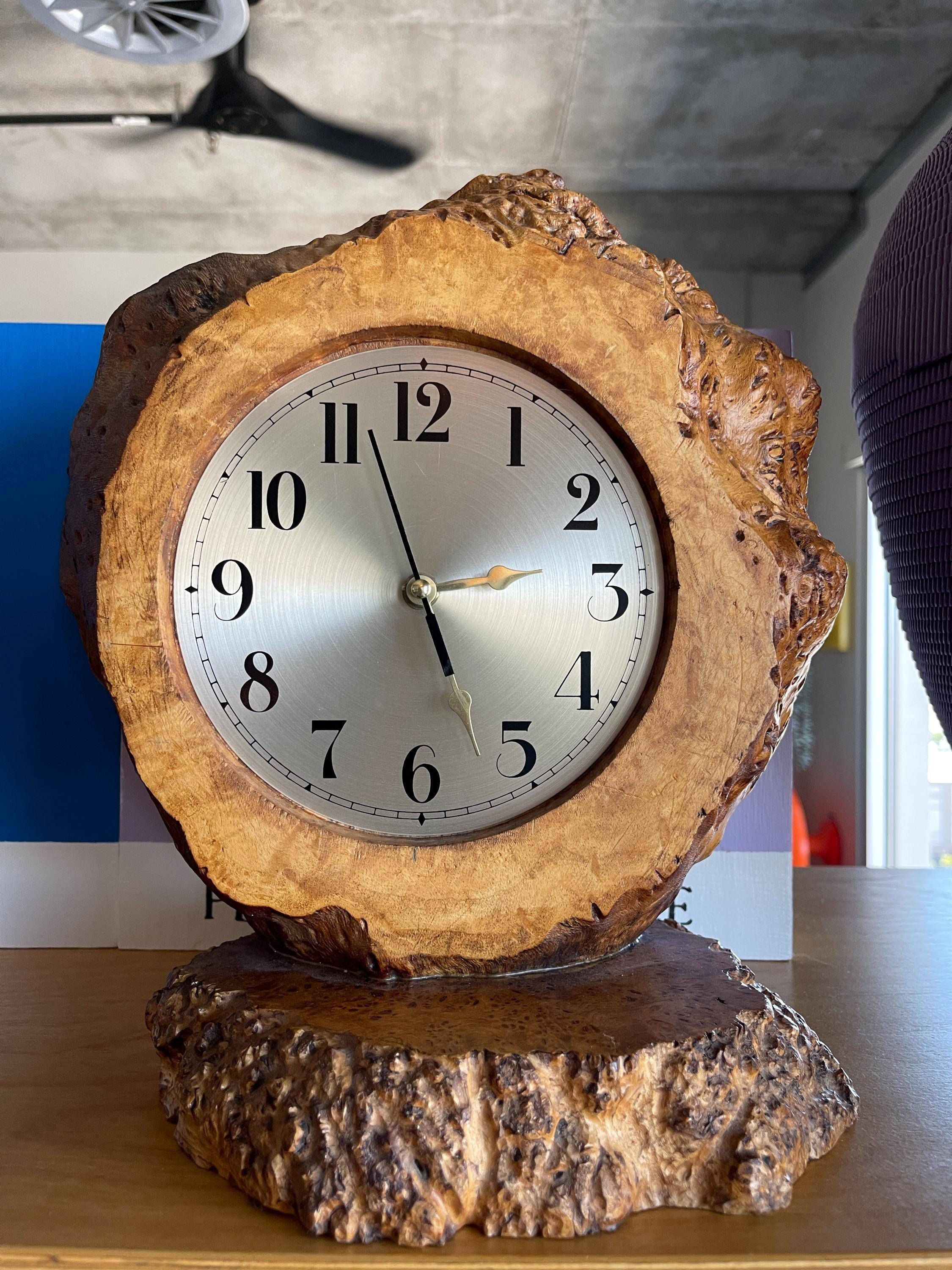 Vintage Round Burlwood Live Edge Vintage Mantel Desk Clock - Etsy