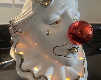 Lámpara de mesa de cerámica con cabeza de payaso de circo CWI de los años 60, escultura de Las Vegas Vintage