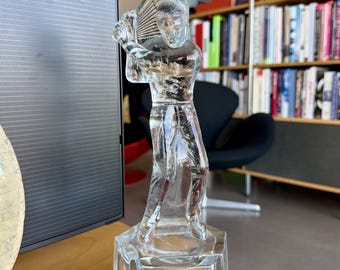 Vintage Postmodern Clear Crystal Glass Golfer Sculpture Midcentury Golf Figure Object
