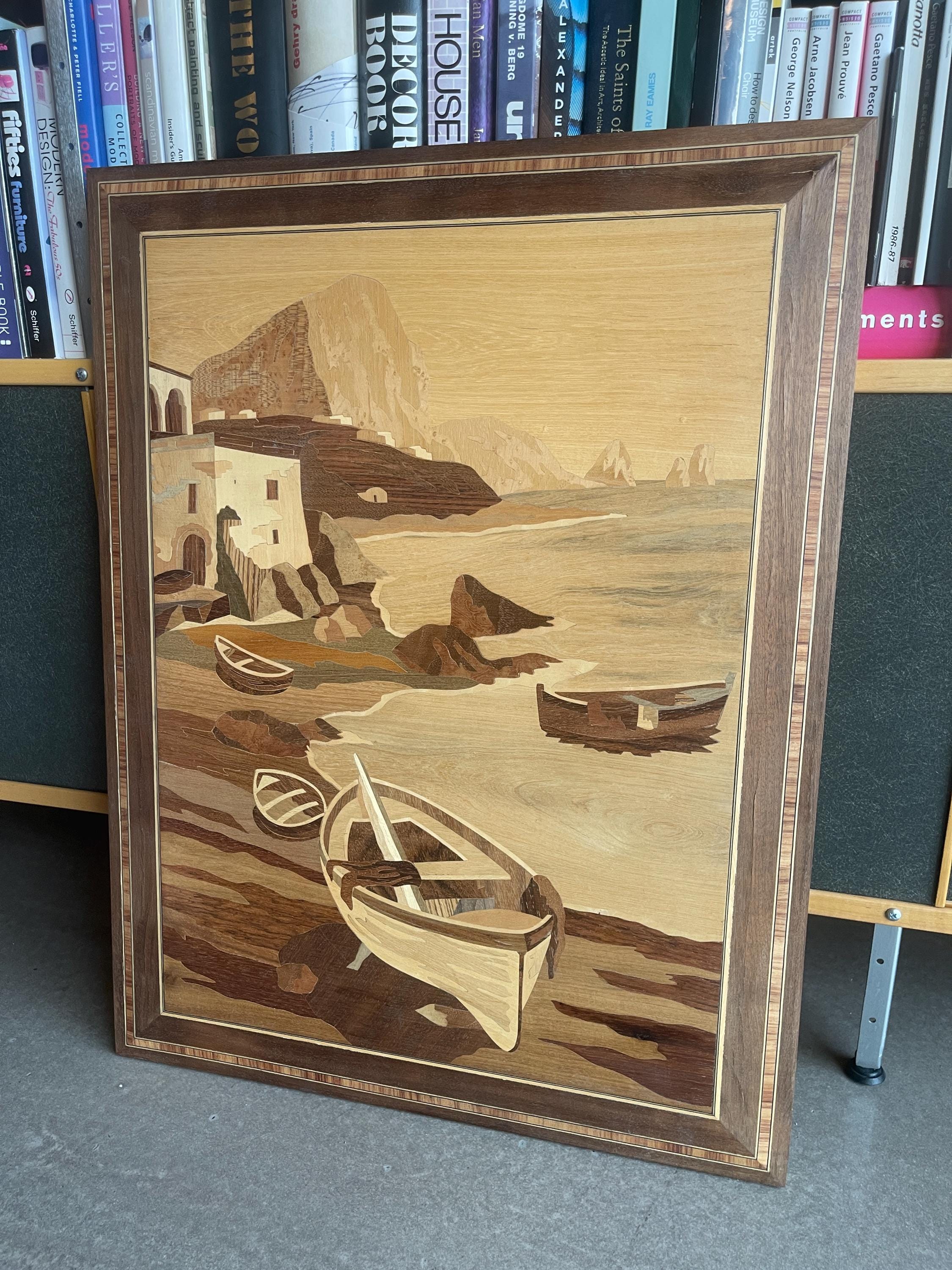 60年代イタリア製木製寄木細工の大型壁面彫刻アート デンマーク