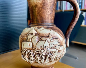 Vintage Signed Luigi Santi Lichtenstein High Relief Ceramic Vessel Italy