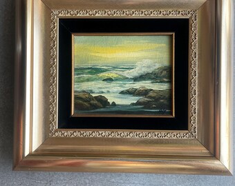 60年代　油絵　絵画　額縁 60年代の海景油絵 額入り写真 ライトアートランプ - Etsy 日本