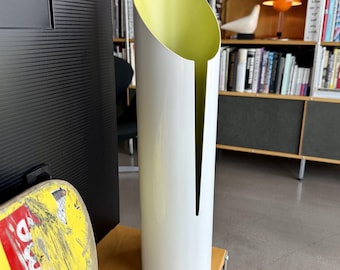 Minimalist Split Cylinder Table Lamp Enamel Lime Green White Space Age Design Style