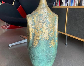 Lámpara escultórica de cerámica brutalista de los años 60 con esmalte volcánico alemán y cardenillo