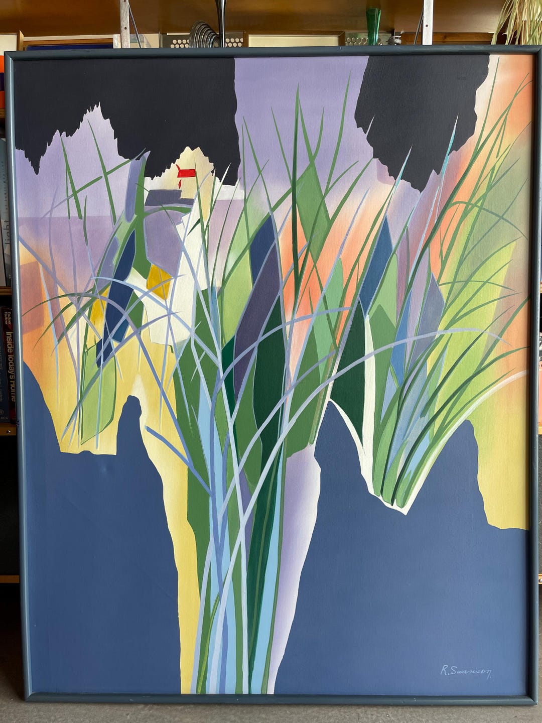 XL Canvas Original Painting R. Swanson Signed Framed Space Age ...
