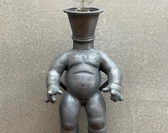 Metal Doll Wall Sconce Sculpture Lamp Headless Bulb Brutalist Postmodern Space Age