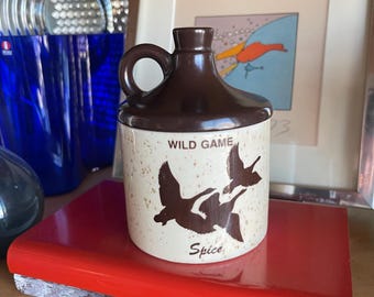 Vintage Wild Game Spice Lidded Jar Tobacco Stash Mid Century Ceramic