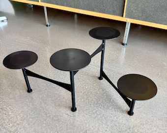 Vintage artikulerande svart metallkandelaber atomålder expanderbar ljusstake sicksack